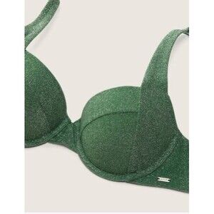 Victoria’s Secret Shimmer Bikini Top Pine Green XL 38D Pre‑Owned Push‑Up Swim